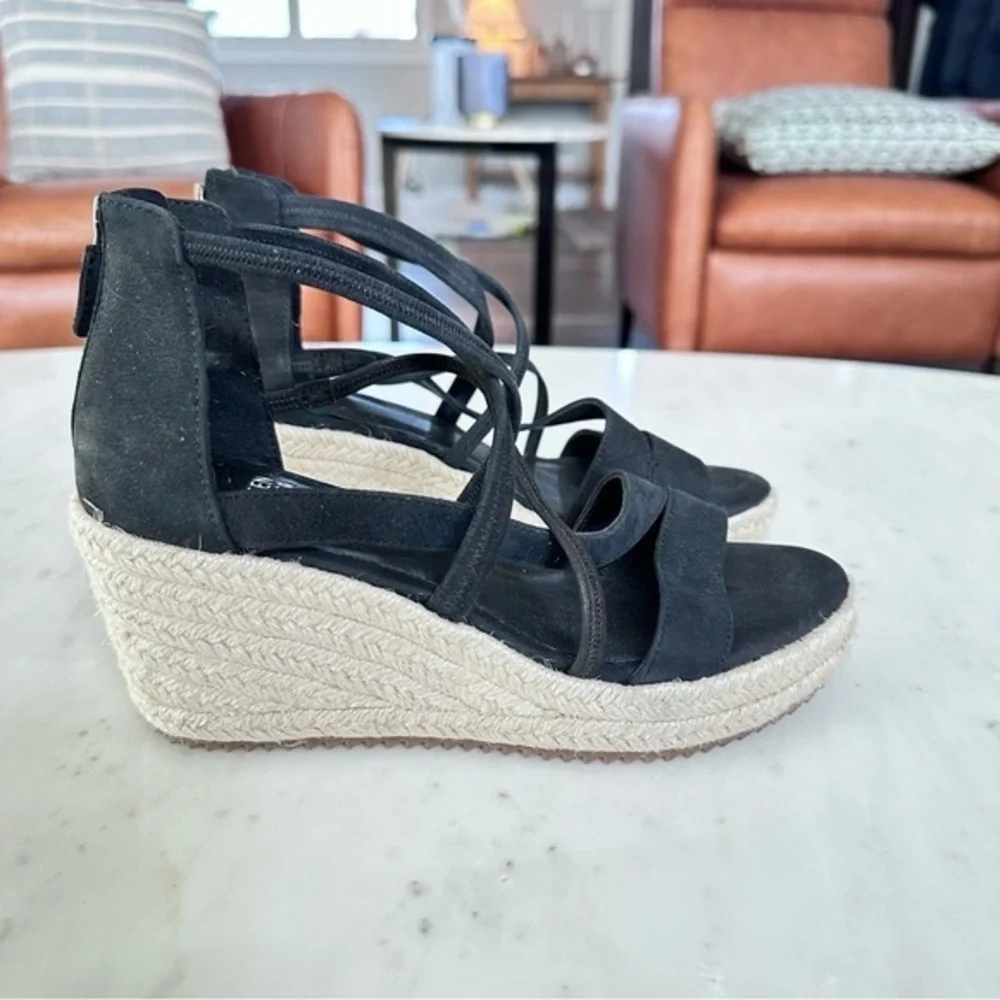 Eileen‎ Fisher Size 5 Wedge Wanda Tumbled Nubuck Espadrille Black Leather